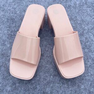 Urban Outfitters Womens Pink Slip On Jelly Square toe platform Heels Size 8 NEW